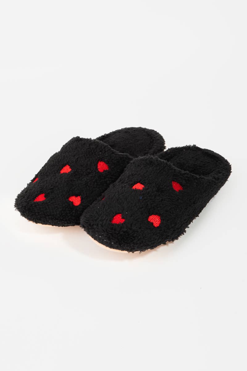 Love Heart Print Faux Fur Slippers