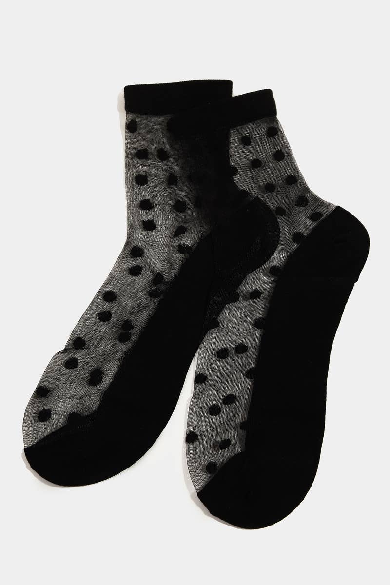 Sheer Polka Dot Rolled Cuff Ankle Socks