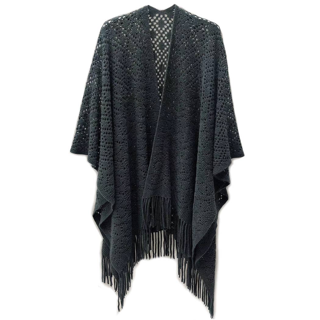 Solid Color Crochet Ruana with Fringes