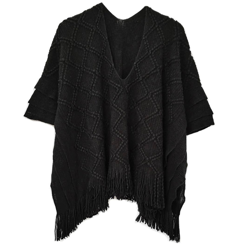 Crochet Patterned Poncho with Fringes