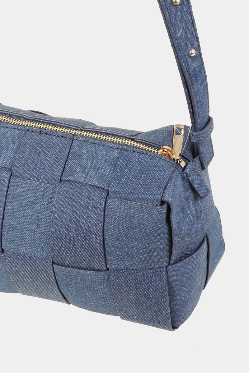 Faux Leather Woven Shoulder Bag