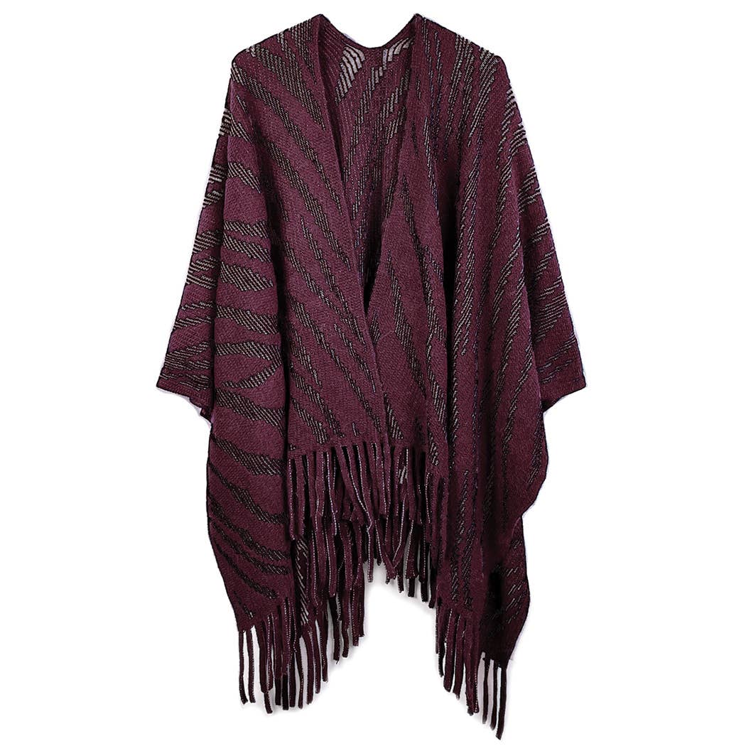 Zebra Crochet Ruana with Fringes