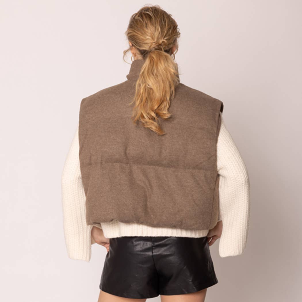 Knit Padded Crop Zip-Up Vest