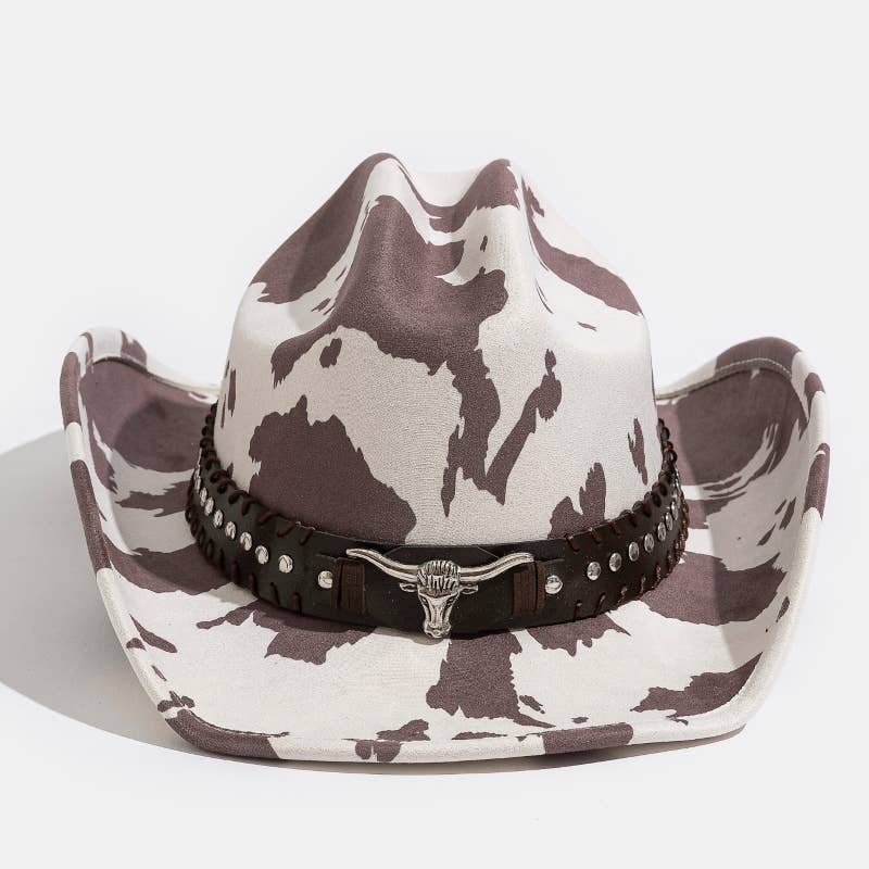 Western Bull Head Strap Cow Print Cowboy Hat