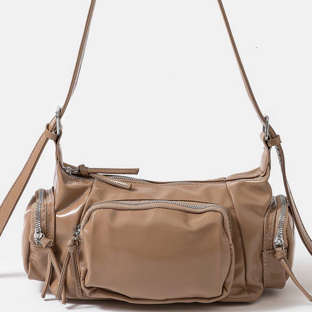 Glossy Leather Multi Pocket Hand Bag