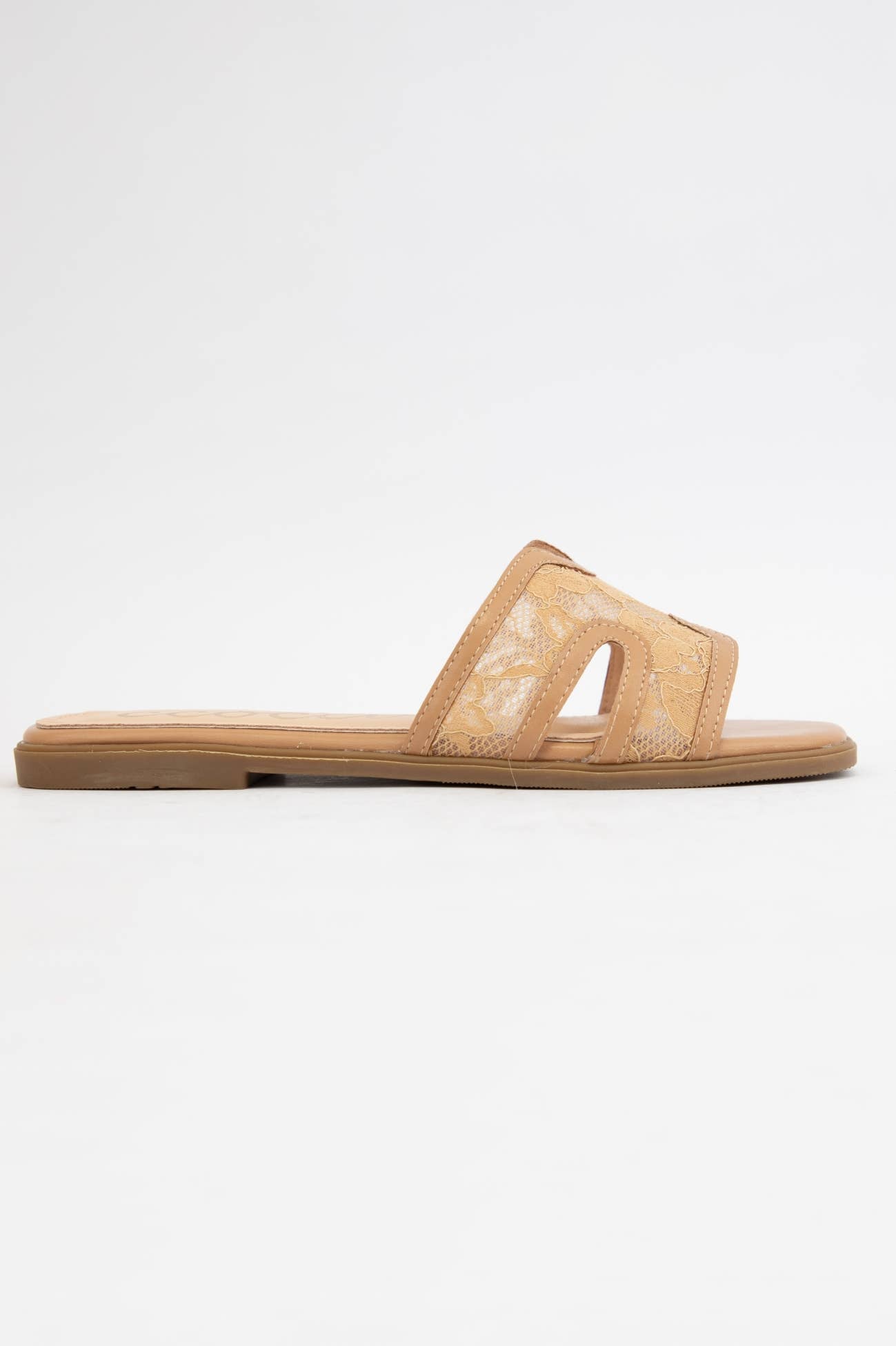 BRITNEY Lace Mesh Sandals  H-Cutout Square Toe Slides