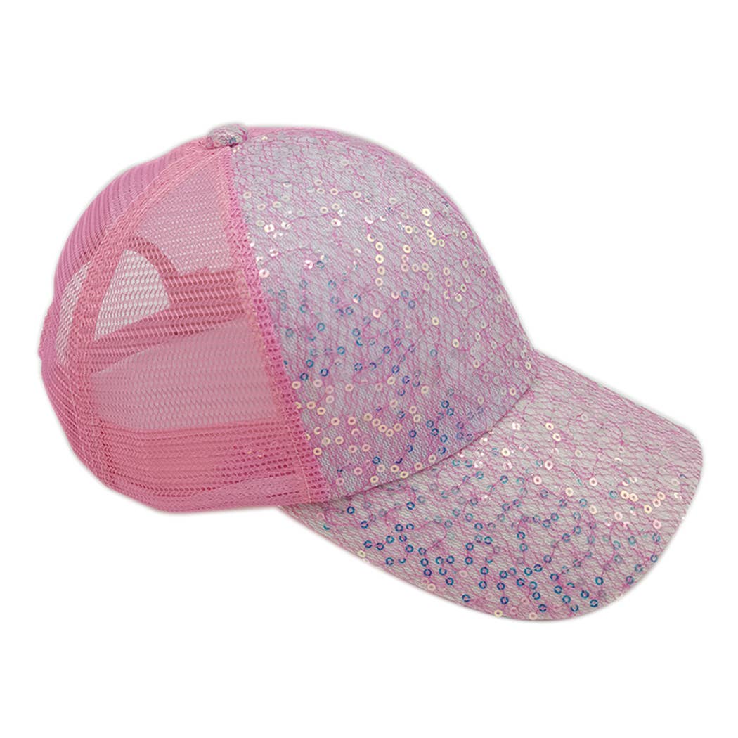 Sequin Leopard Baseball Cap with Meshed Back