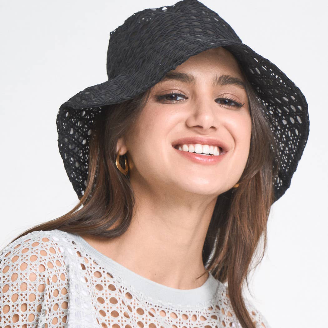 Solid Mesh Eyelet Bucket Hat