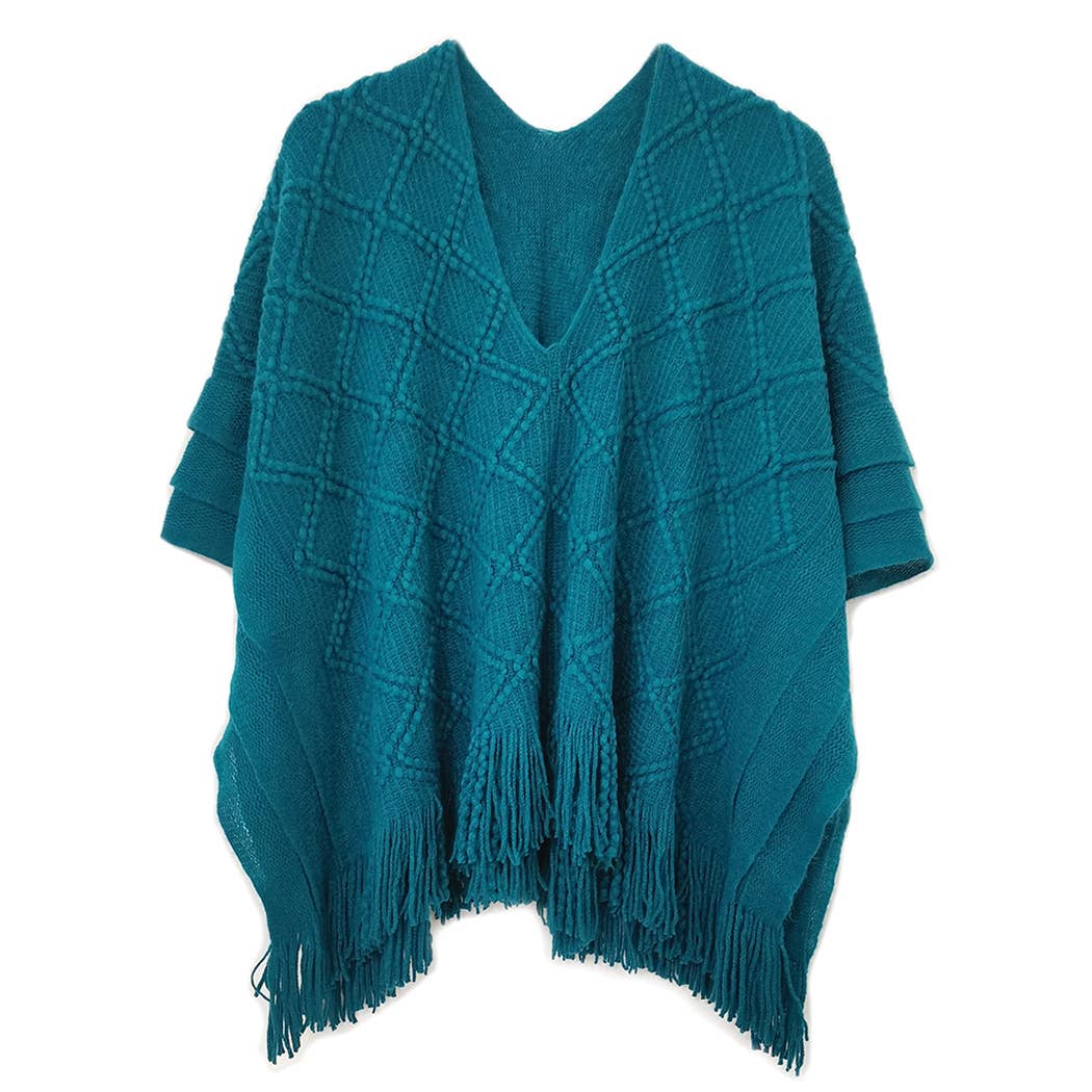 Crochet Patterned Poncho with Fringes