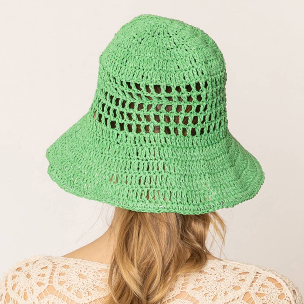 Solid Summer Beach Straw Crochet Bucket Hat