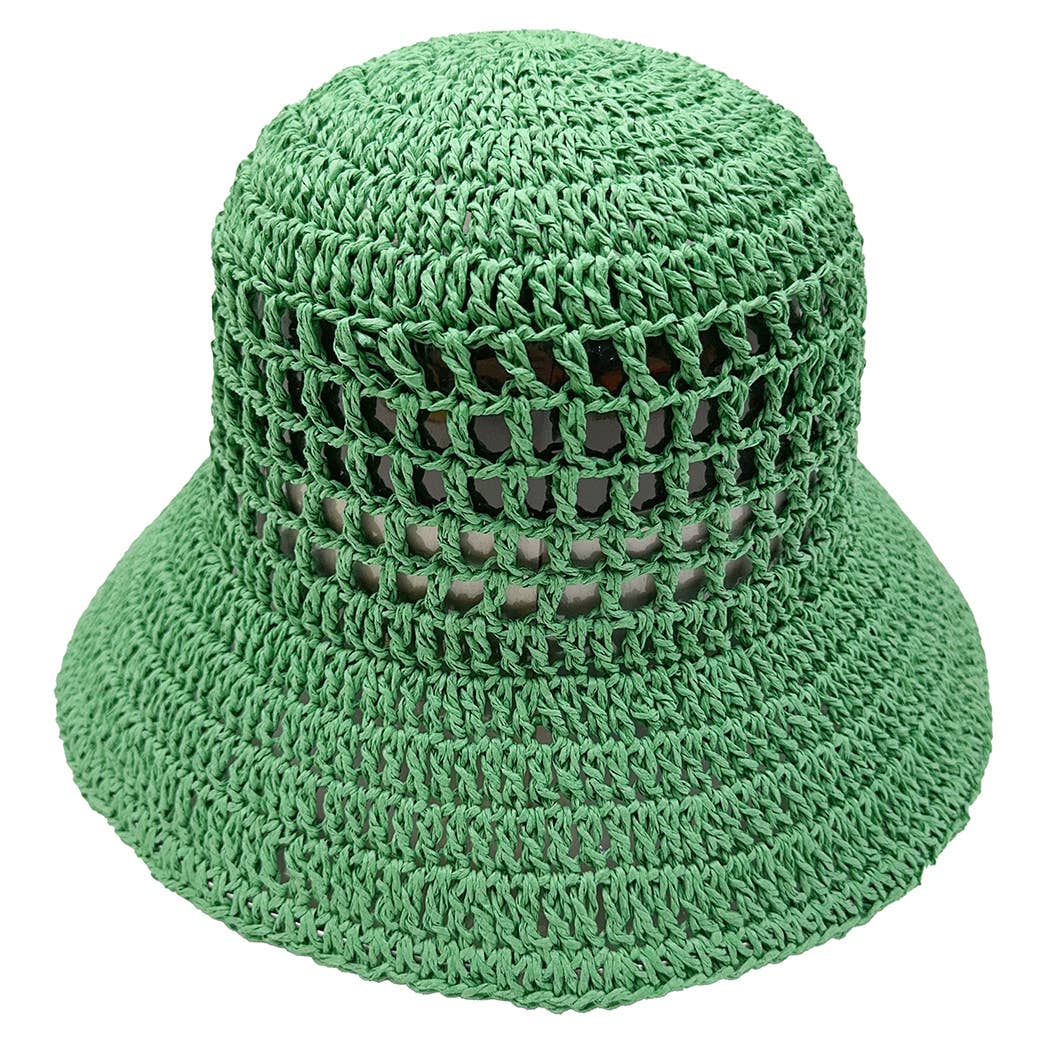 Solid Summer Beach Straw Crochet Bucket Hat