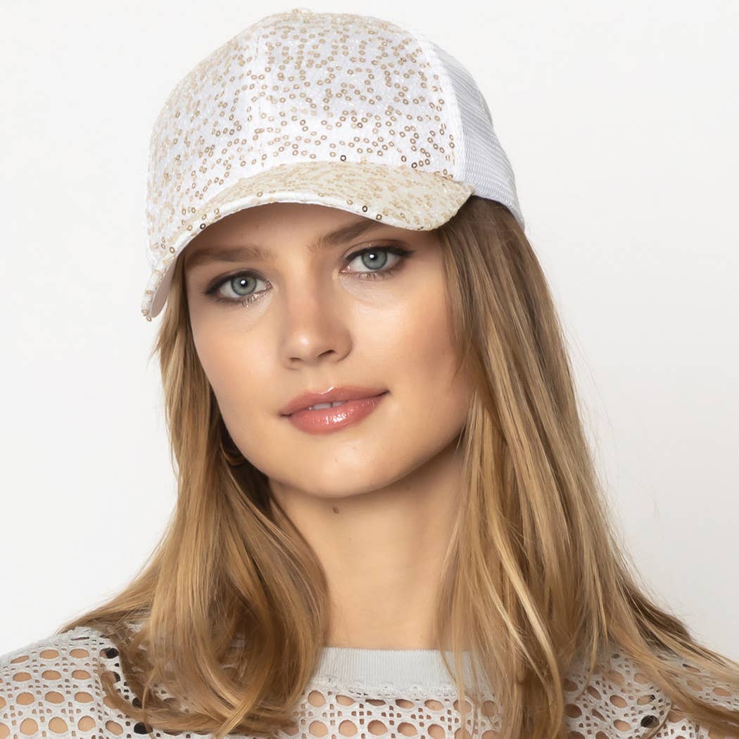 Sequin Leopard Baseball Cap with Meshed Back