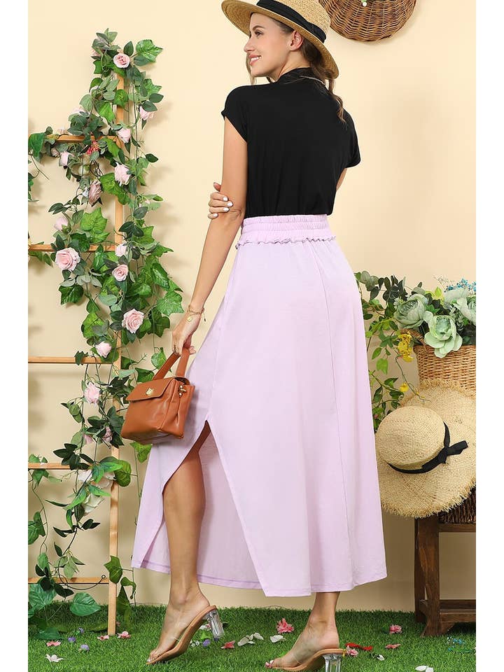 BANDED SMOCKING WAIST MAXI SKIRT WITH POCKET