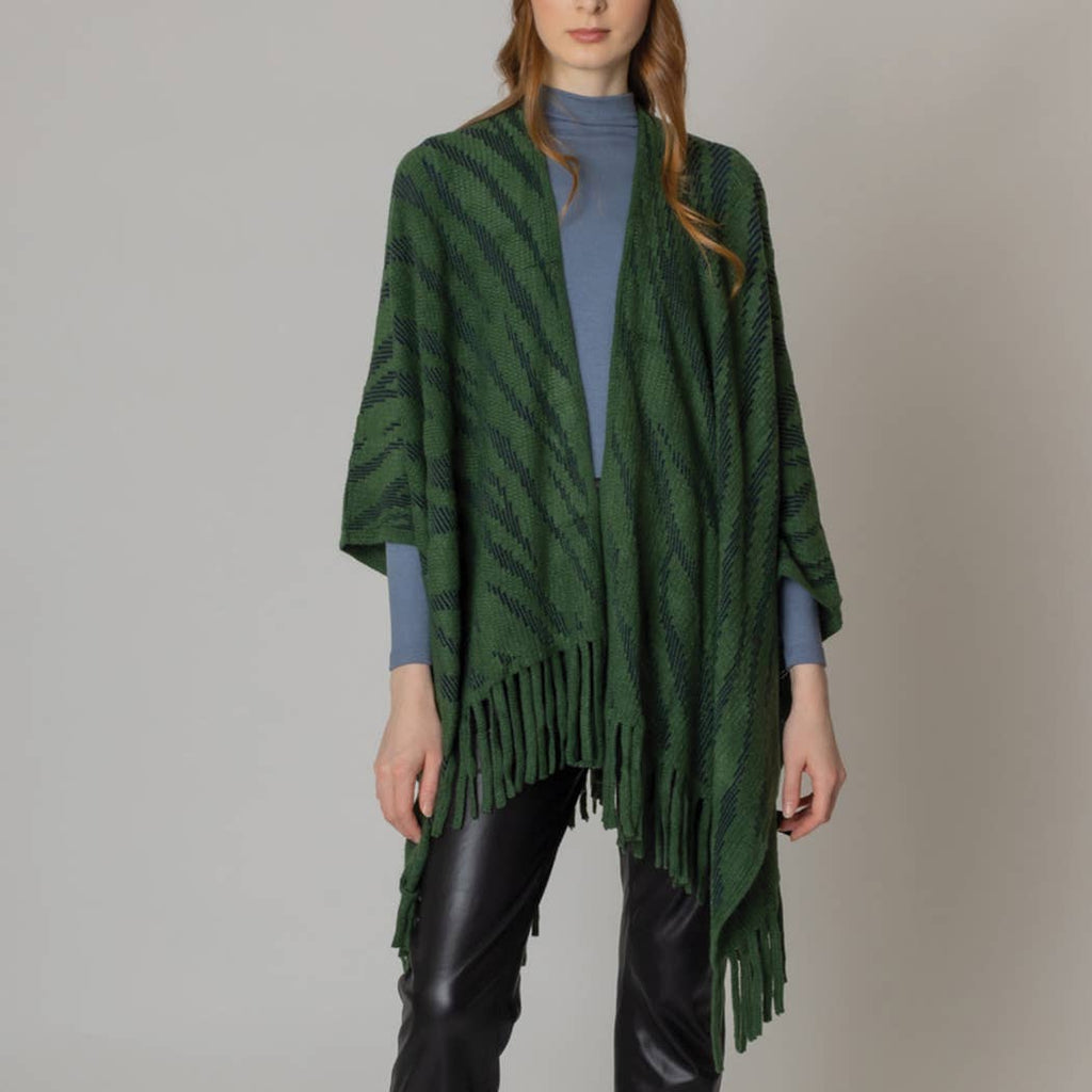 Zebra Crochet Ruana with Fringes