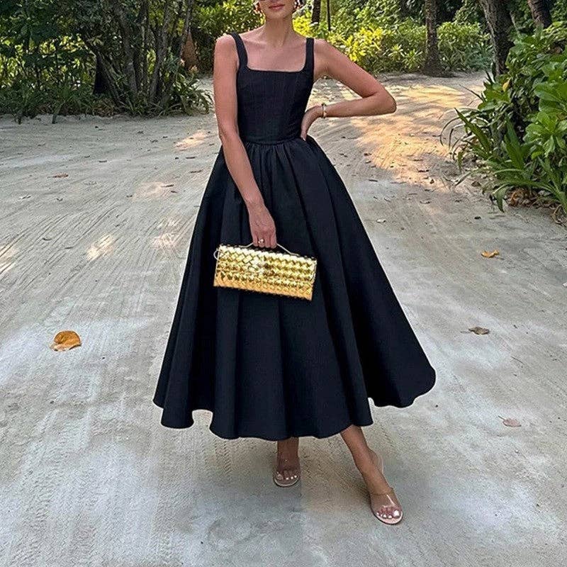 Stylish Black Halter A-Line Dress