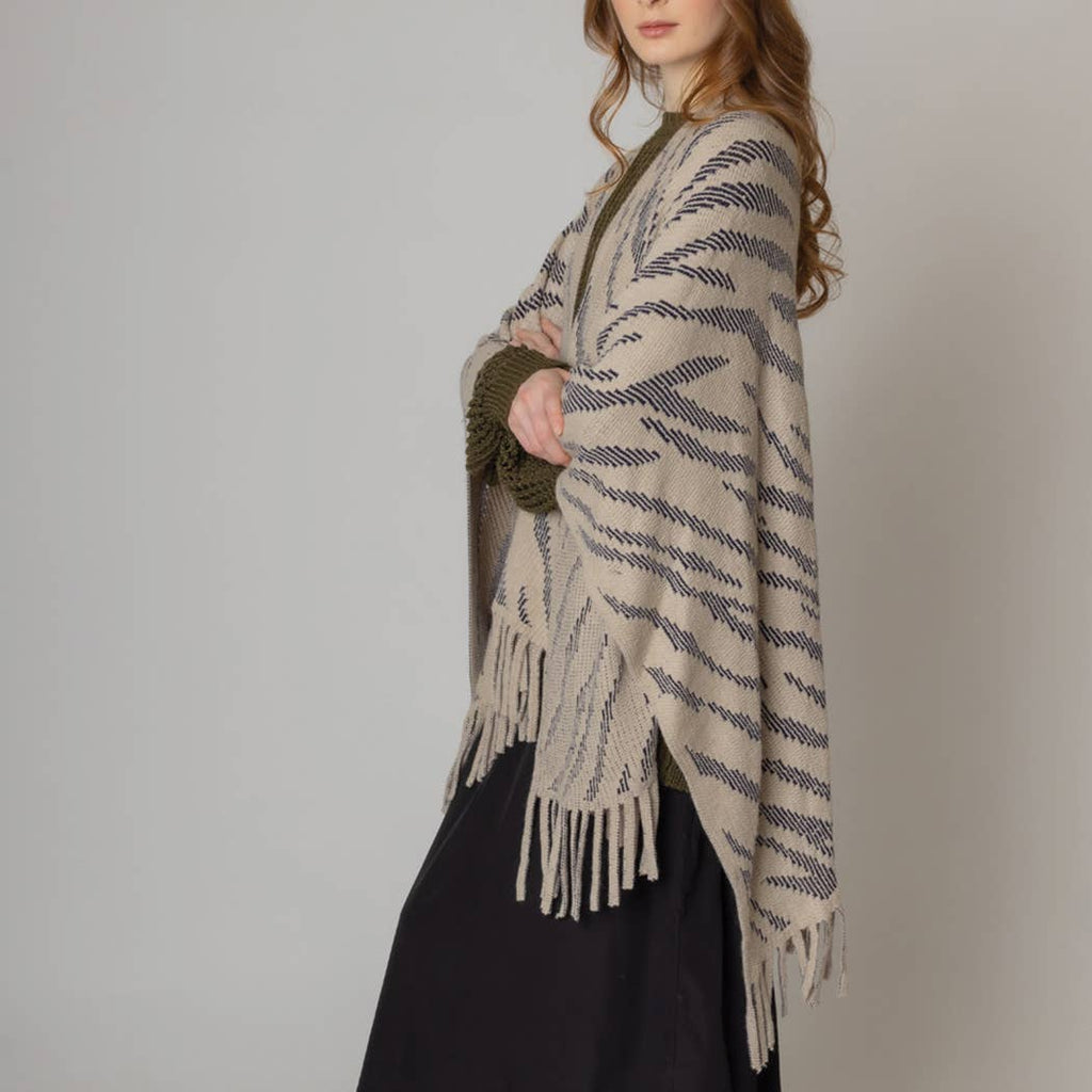 Zebra Crochet Ruana with Fringes