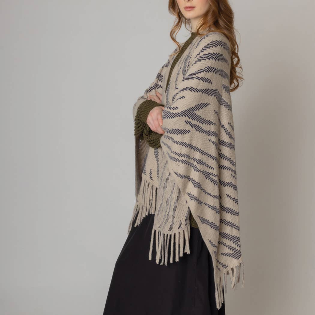 Zebra Crochet Ruana with Fringes