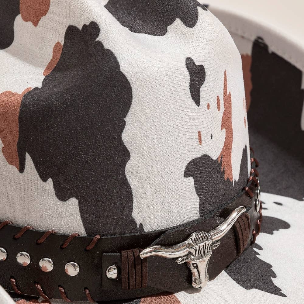 Western Bull Head Strap Cow Print Cowboy Hat