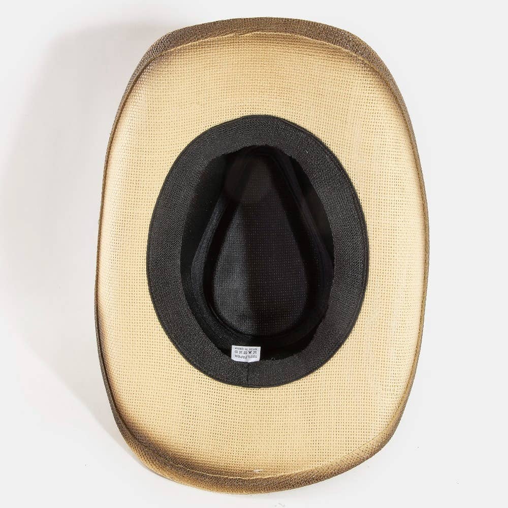 Western Long Horn Studded Strap Straw Cowboy Hat