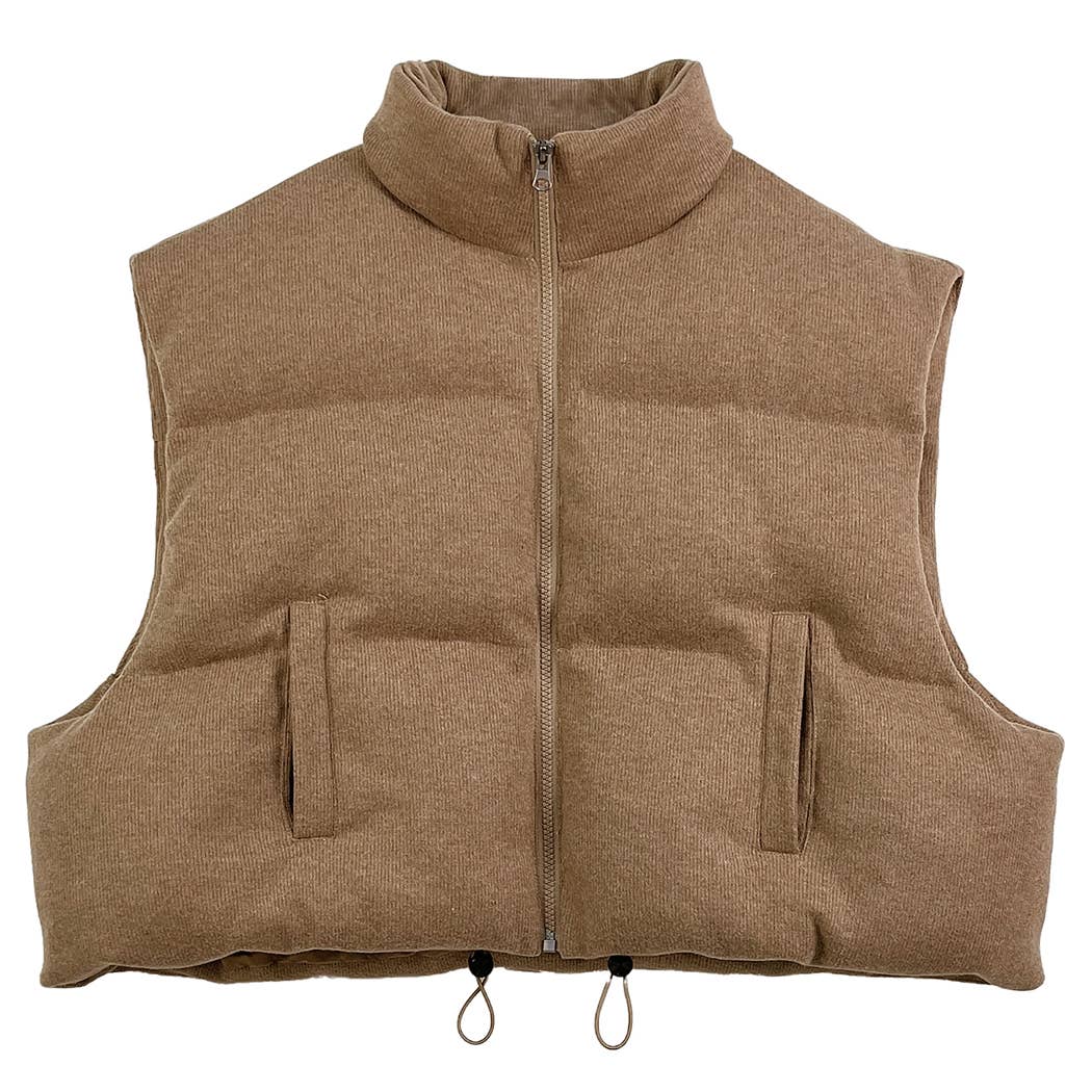Knit Padded Crop Zip-Up Vest