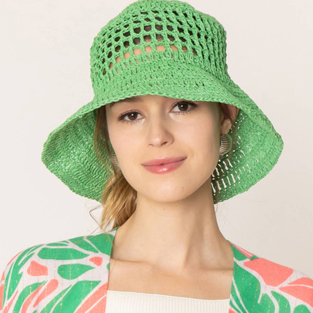 Solid Summer Beach Straw Crochet Bucket Hat