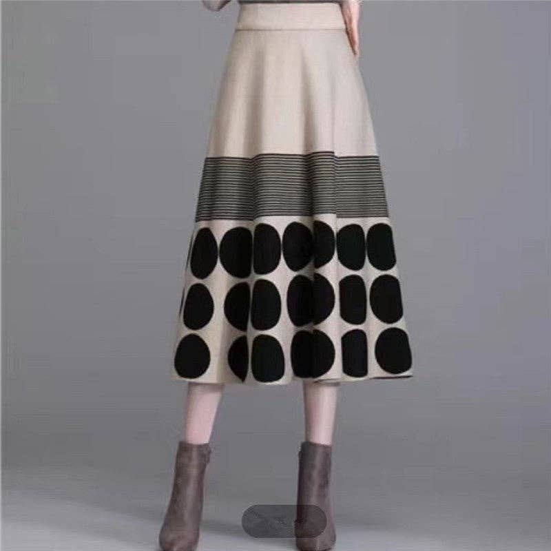 Knit Midi Skirt With Polka Dot Stripes