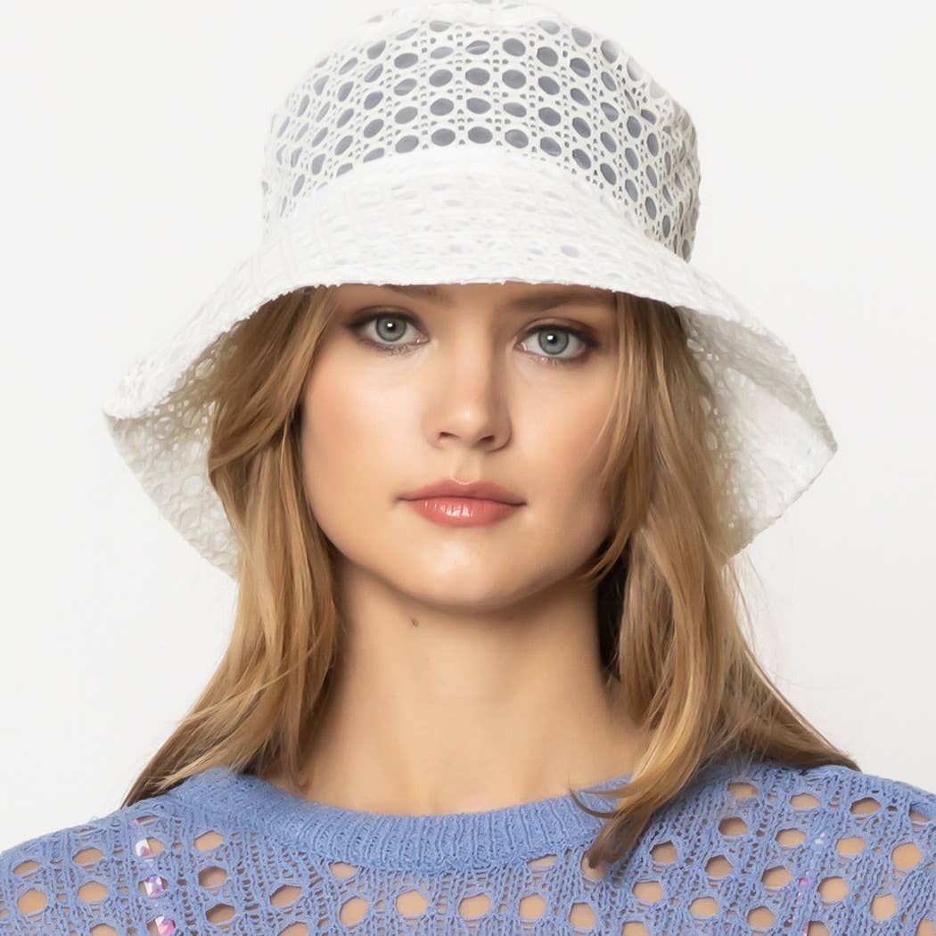 Solid Mesh Eyelet Bucket Hat