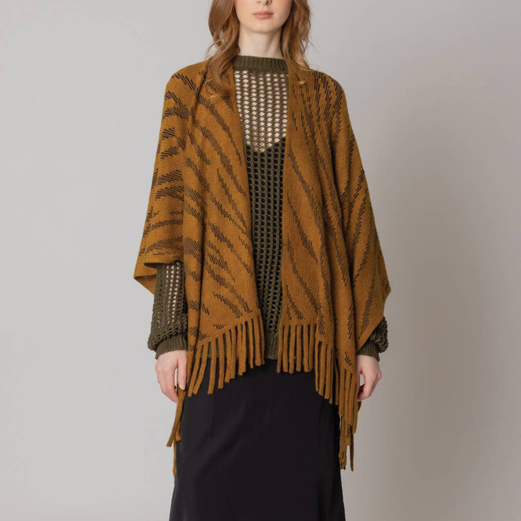 Zebra Crochet Ruana with Fringes