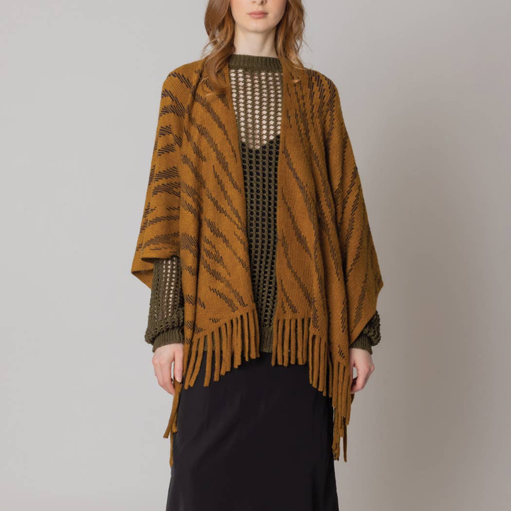 Zebra Crochet Ruana with Fringes
