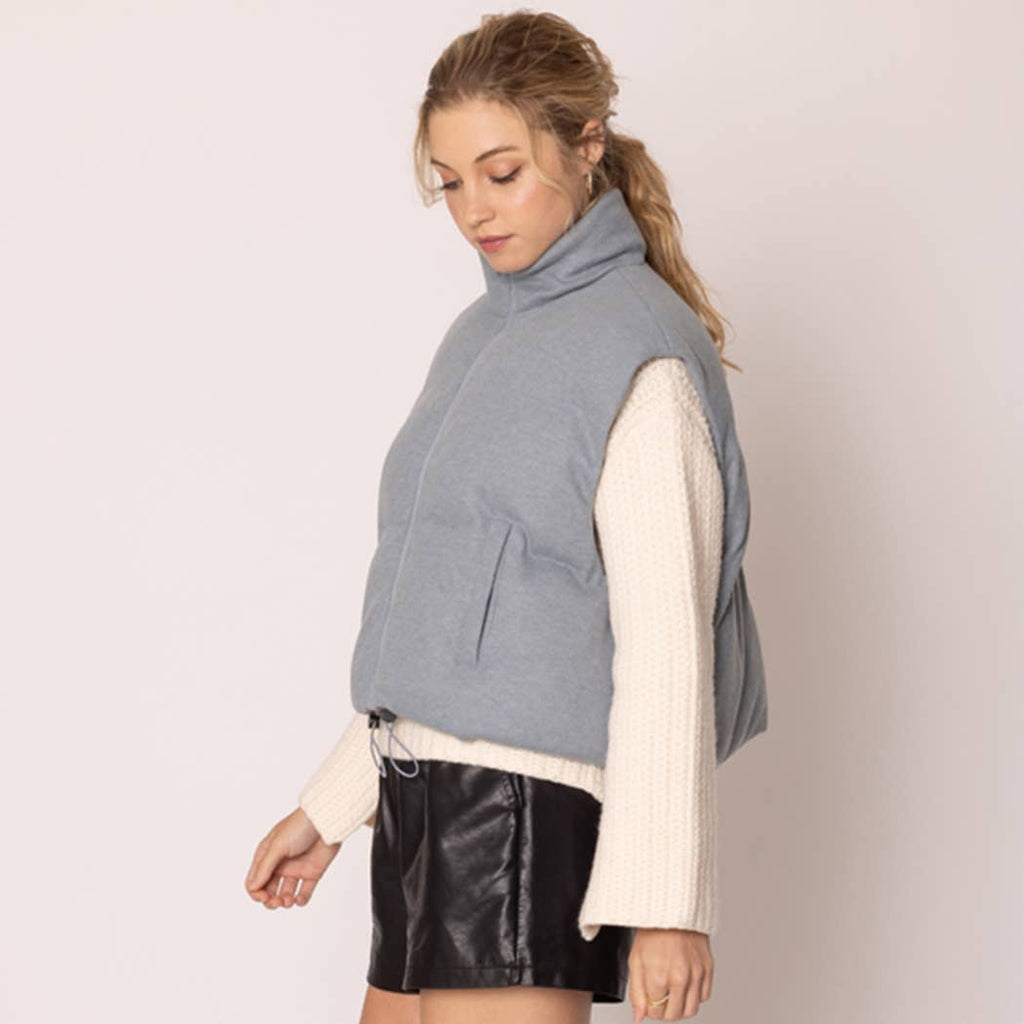Knit Padded Crop Zip-Up Vest
