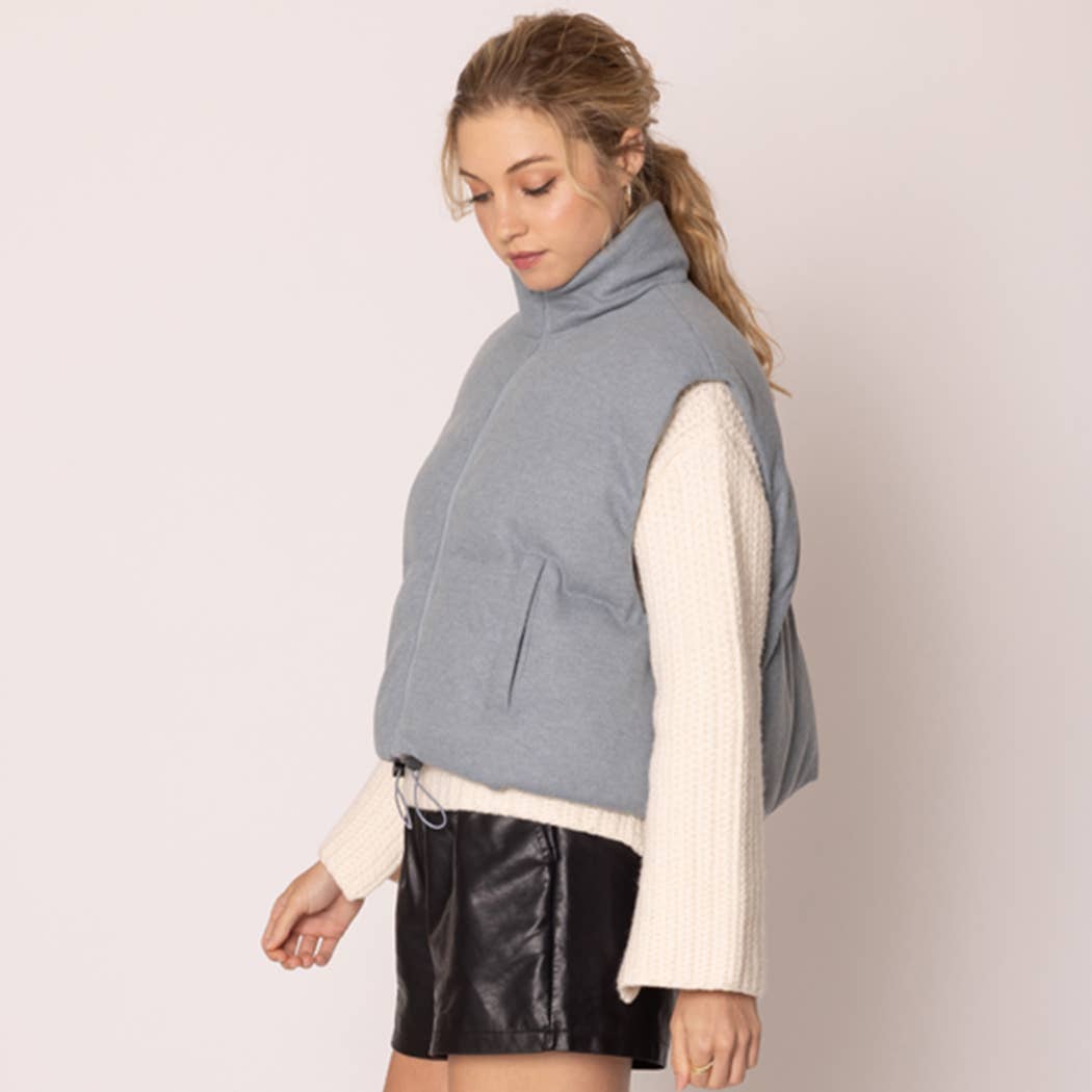 Knit Padded Crop Zip-Up Vest