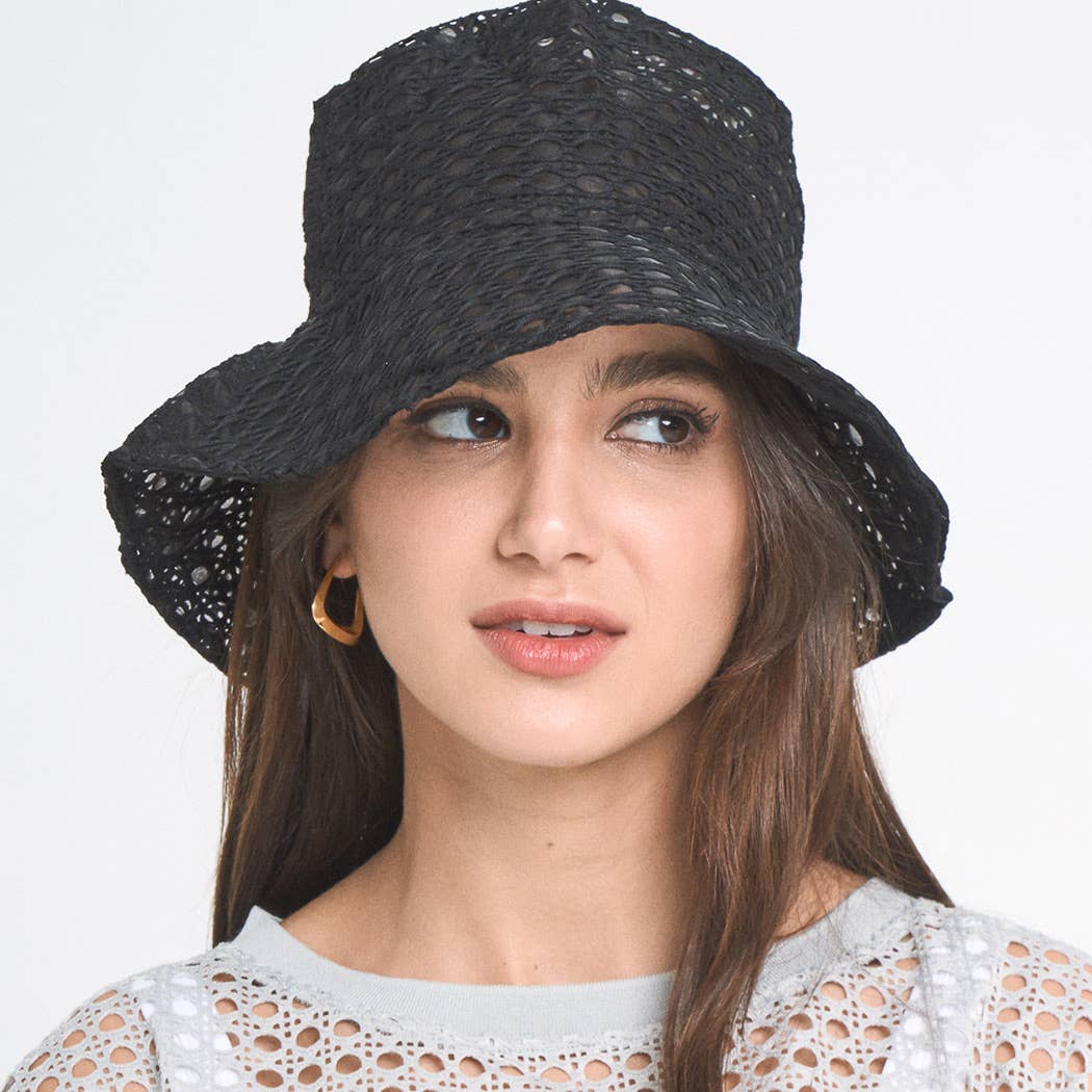 Solid Mesh Eyelet Bucket Hat