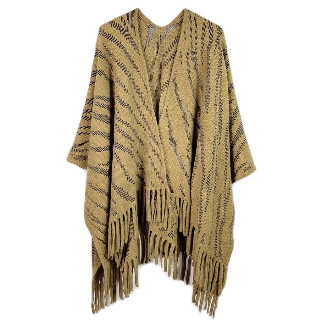 Zebra Crochet Ruana with Fringes