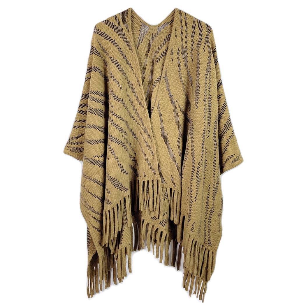 Zebra Crochet Ruana with Fringes