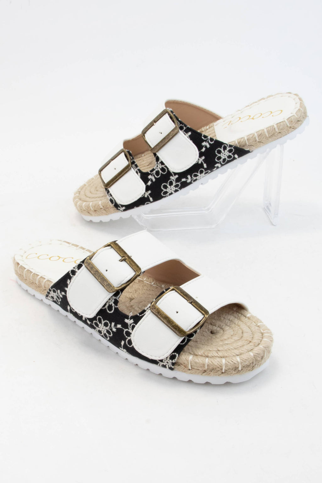 DAYTON Double Strap Espadrille Sandals Color Block Footbed S