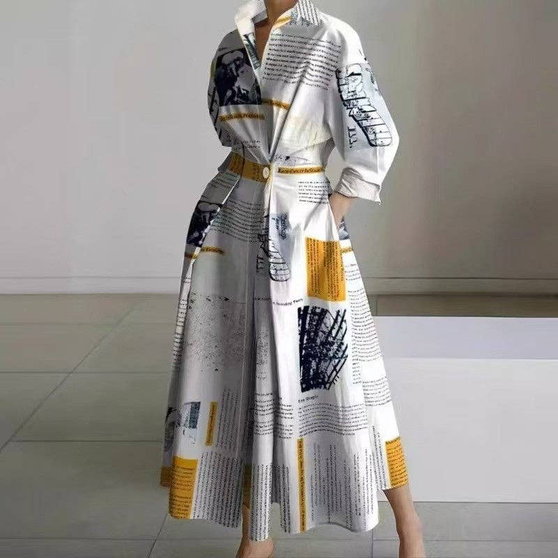 Stylish Printed Polo Neck Loose Fit Midi Dress