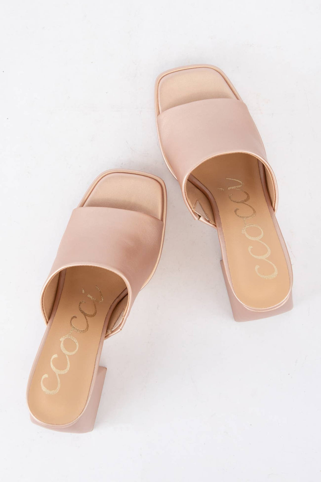 DORIS Rose Gold Platform Mule Heels with Retro Square Toe De