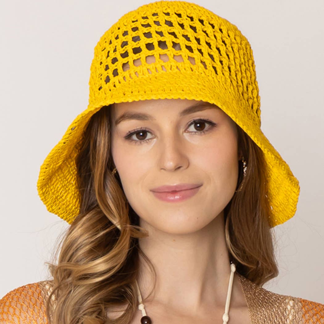 Solid Summer Beach Straw Crochet Bucket Hat