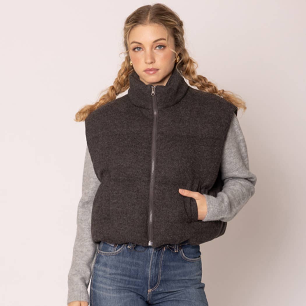 Knit Padded Crop Zip-Up Vest
