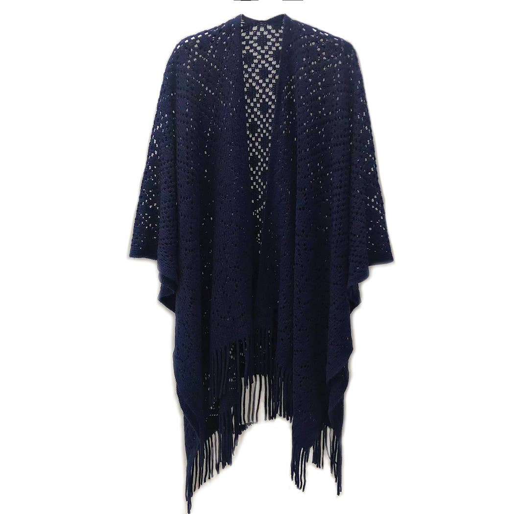 Solid Color Crochet Ruana with Fringes