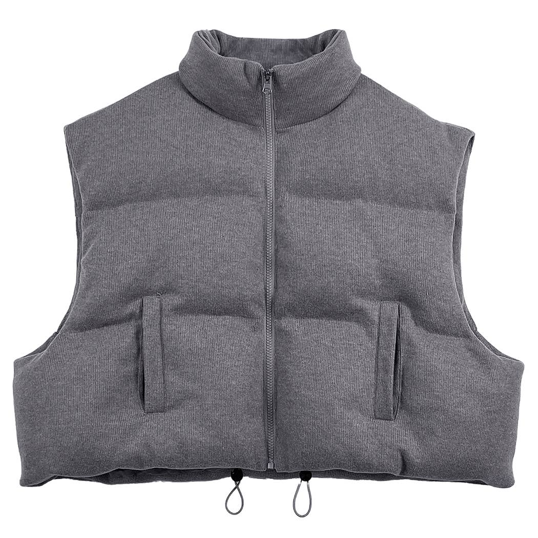 Knit Padded Crop Zip-Up Vest