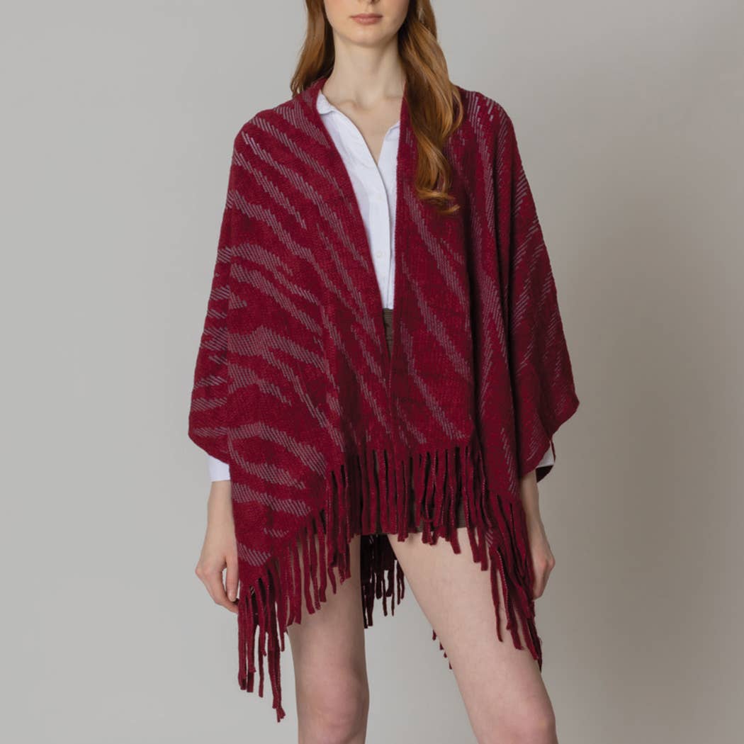 Zebra Crochet Ruana with Fringes
