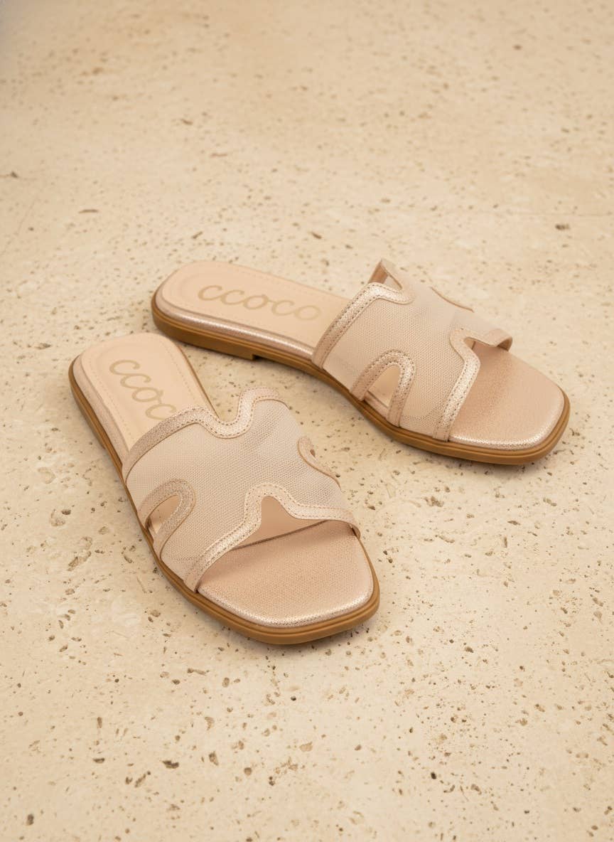 BRITNEY Lace Mesh Sandals  H-Cutout Square Toe Slides