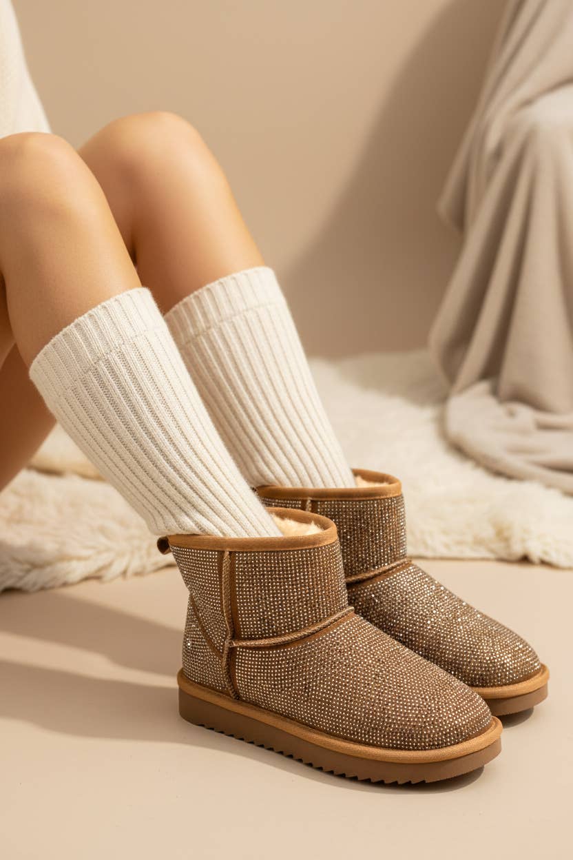 PRESLEY BEDAZZLED GLAM SHERPA BOOTIES