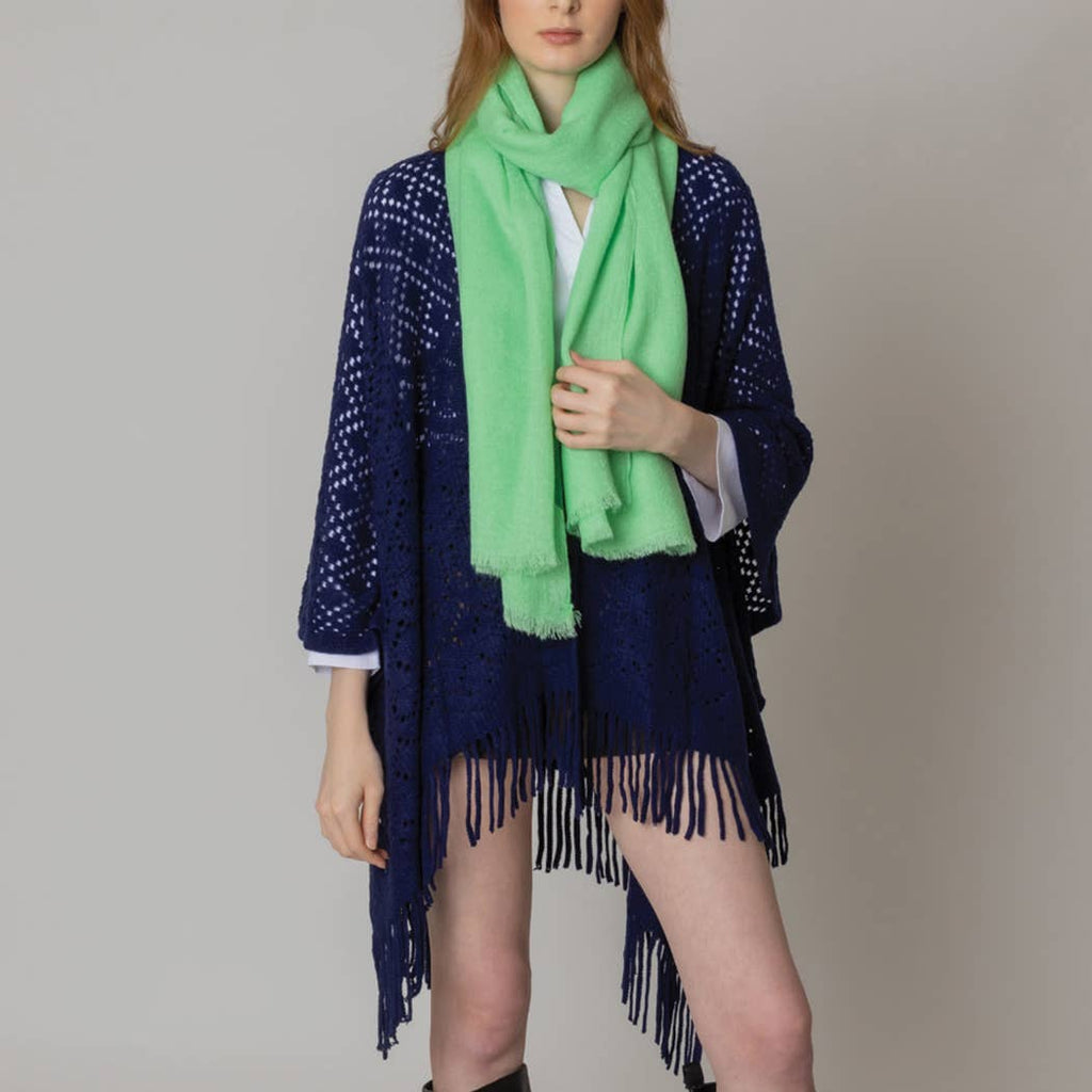 Solid Color Crochet Ruana with Fringes