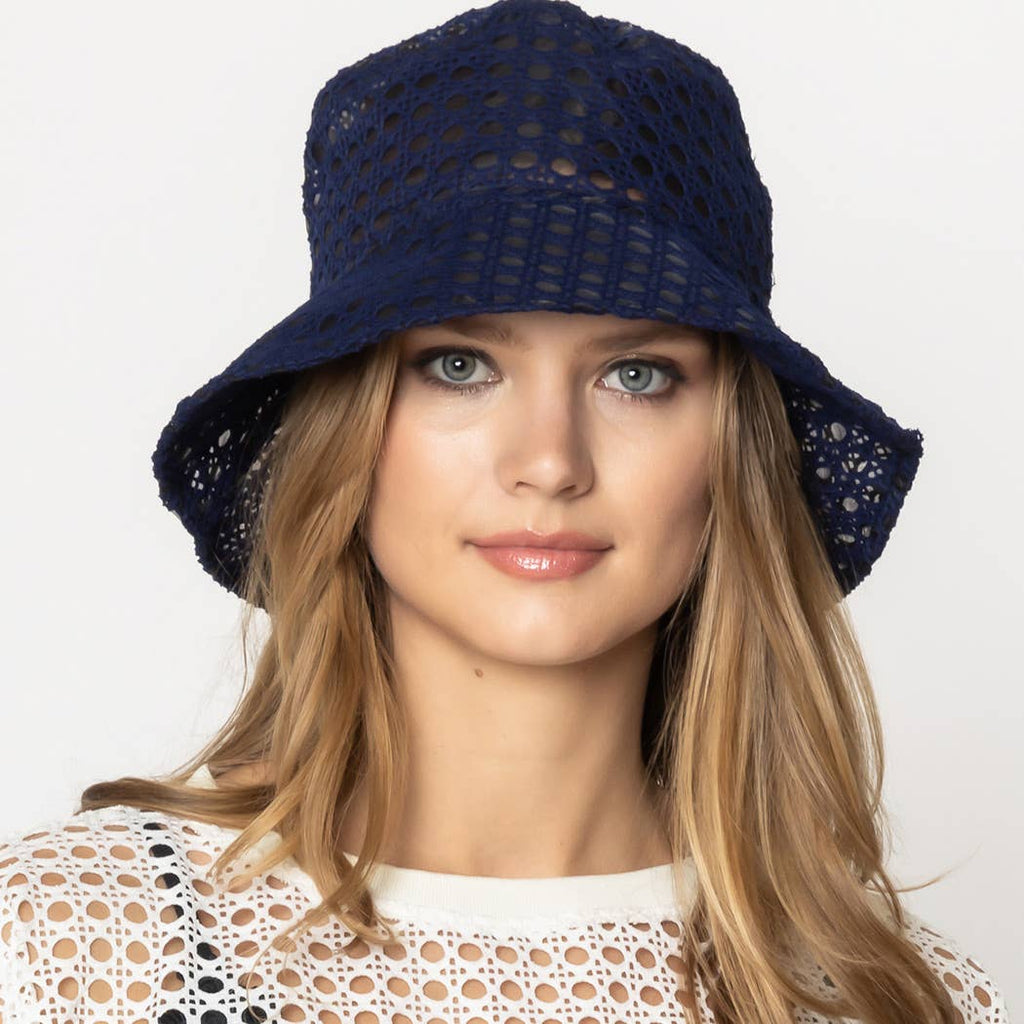 Solid Mesh Eyelet Bucket Hat