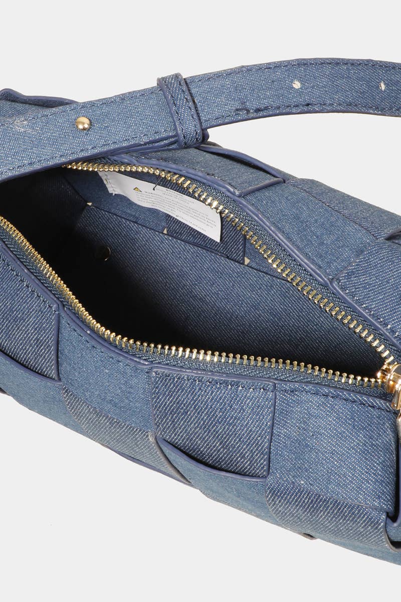 Faux Leather Woven Shoulder Bag