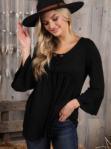 3/4 SLEEVE WITH NECK STRING DETAILED TOP