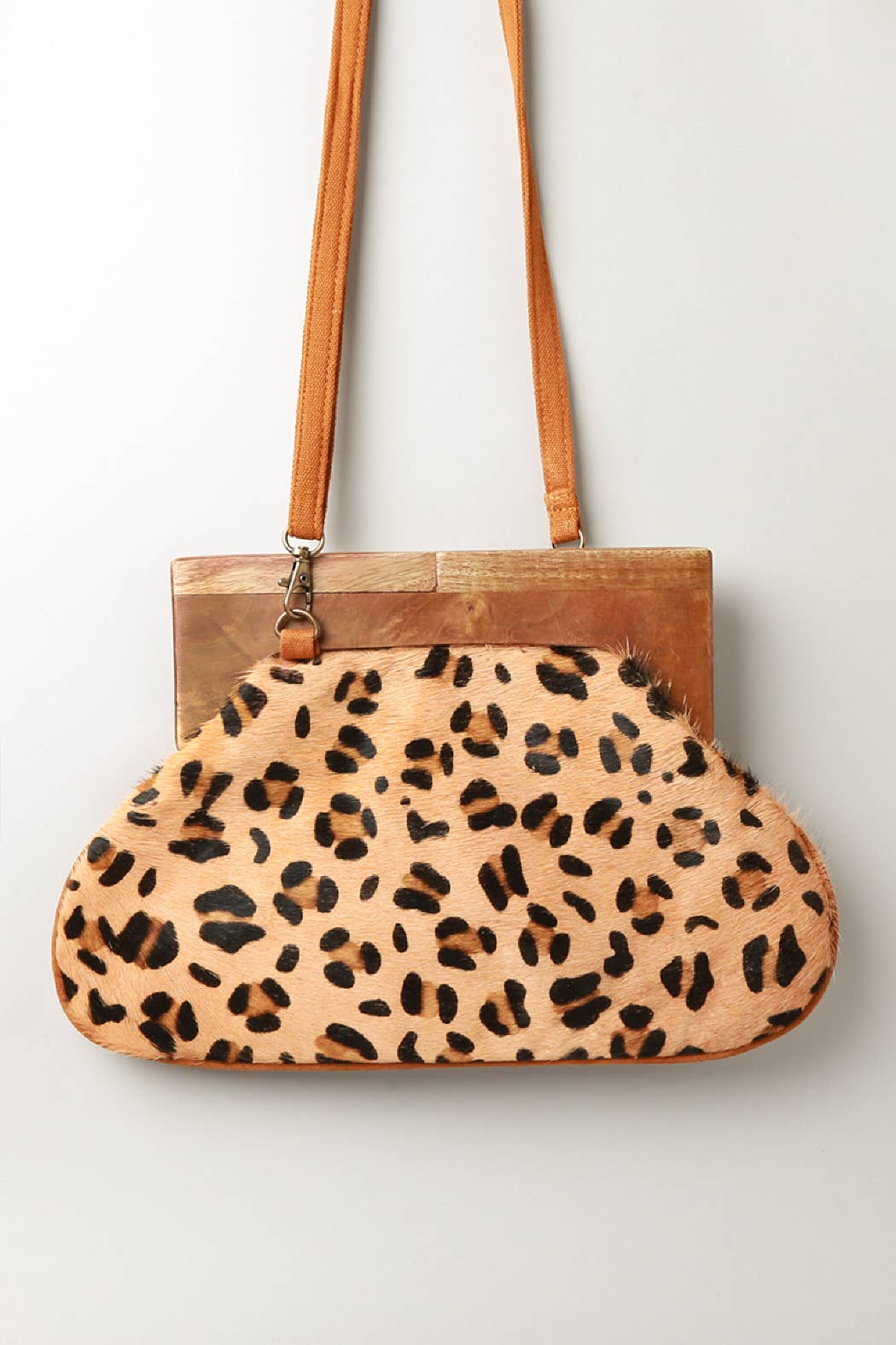 Leopard Print Wooden Frame Clutch Bag