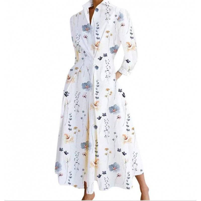 Stylish Printed Polo Neck Loose Fit Midi Dress